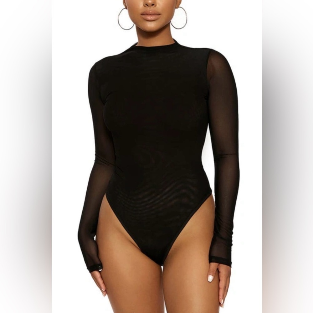 Naked wardrobe mesh Black double layer stretchy Bodysuit new w tags